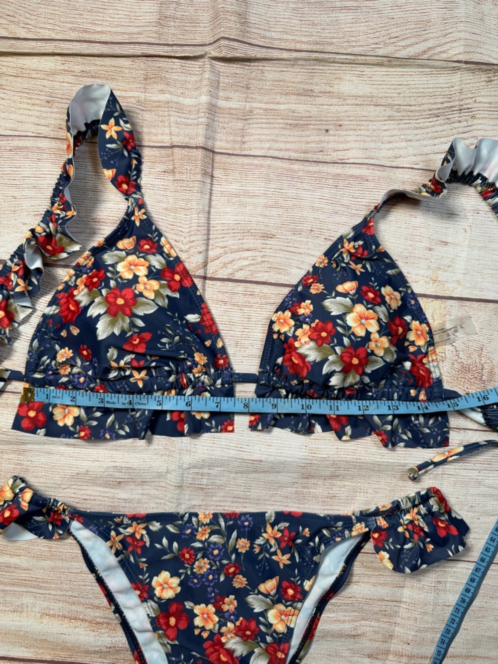 NWOT Navy‎ Micro Floral Ruffle Bikini Set - Picture 4 of 7